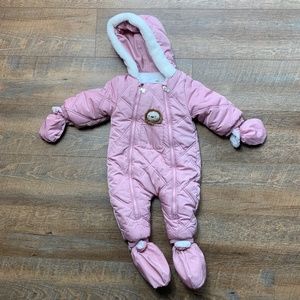 Mother's Babybear Baby Hooded Sherpa Lined Snowsuit Pink Size 12-18 Months